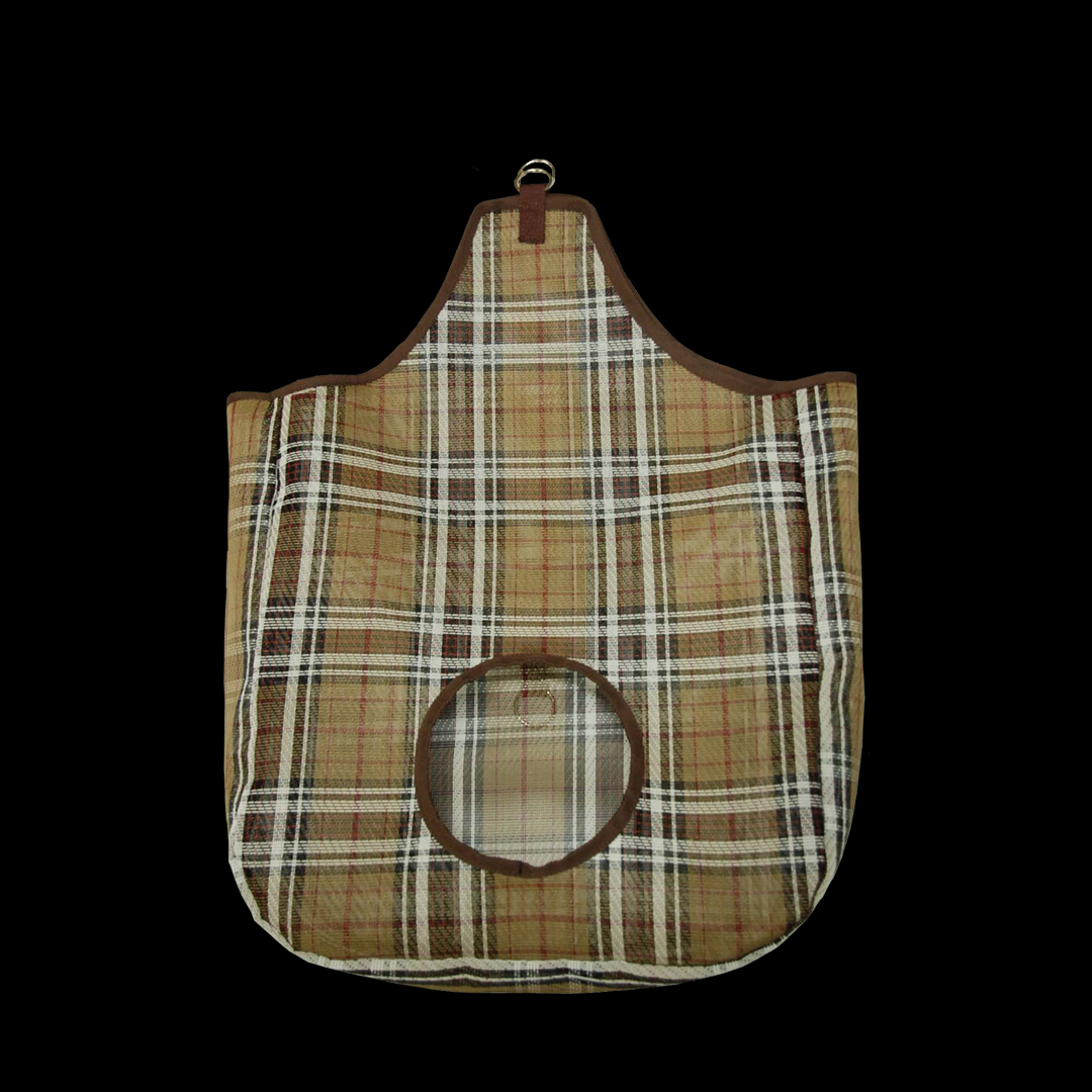 bolsa de heno pentagonal pequeña de malla escocesa